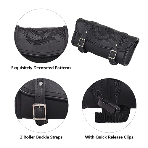 GARGOYLE BELLS Motorcycle Tool Bags with Flames Handlebar Bag Universal Motorcycle Fork Bag Saddlebags Sissy Bar Storage Tool Bag for Motorcycle (Black, 10") - Image 2