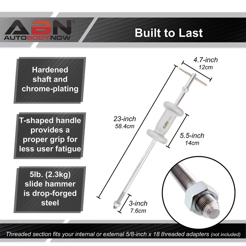 ABN Slide Hammer Puller Set - 5 lb Slide Hammer Axle and Hub Puller and Dent Remover Unit Auto Body Hammer Tool - Image 2