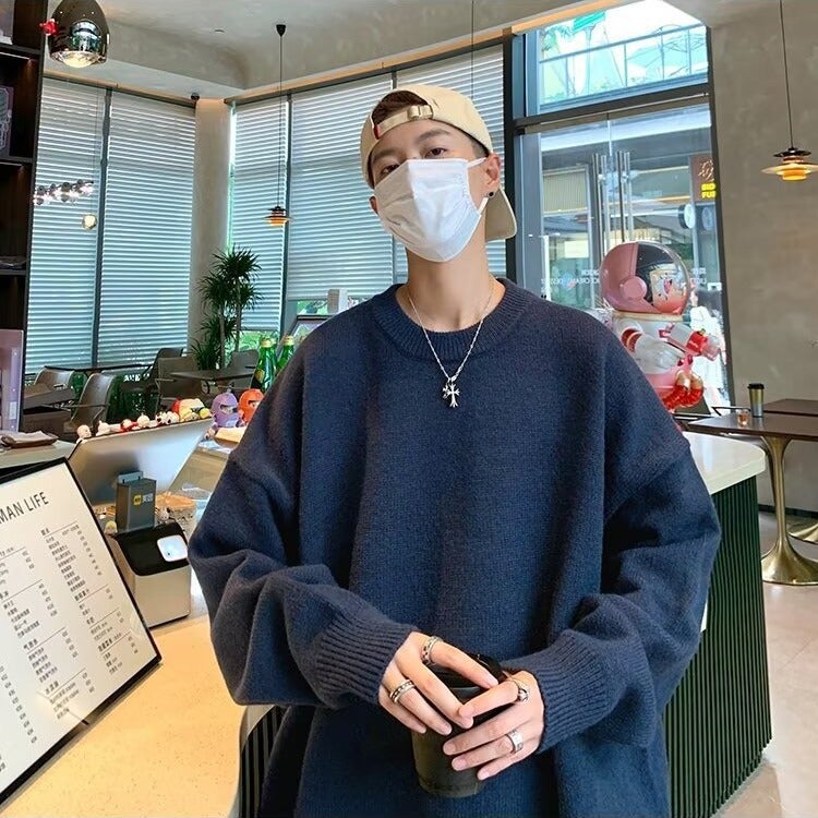 Thickened Sweater Men'S Korean-Style Trendy Loose Japanese Knitwear Winter Ins Hong Kong Style Lazy Sweater Coat - Image 2