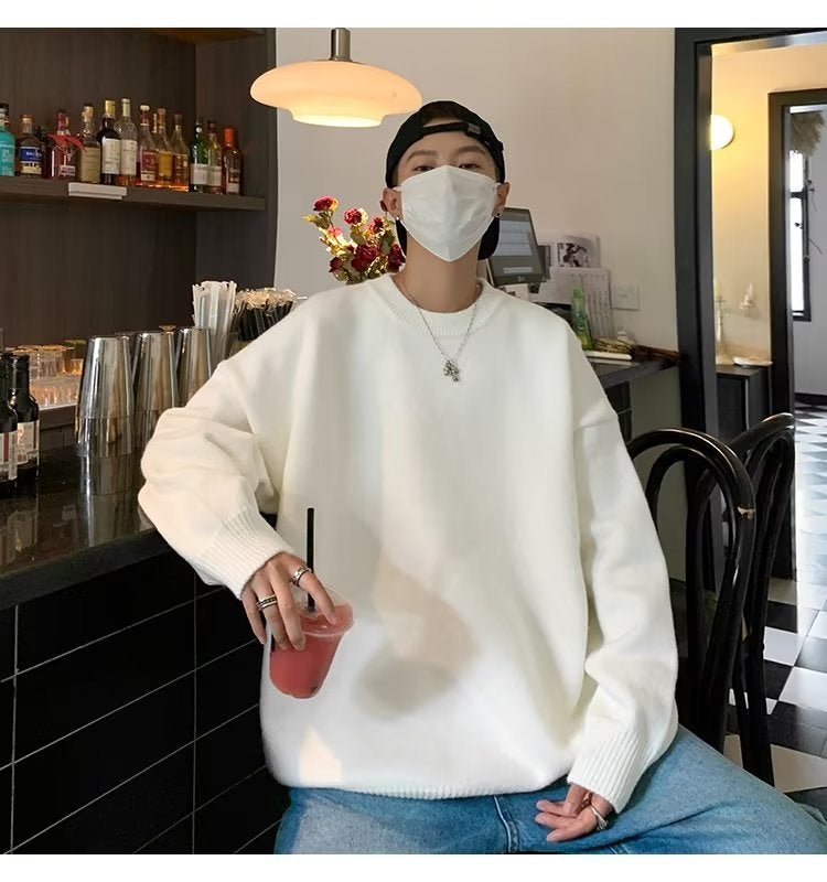 Thickened Sweater Men'S Korean-Style Trendy Loose Japanese Knitwear Winter Ins Hong Kong Style Lazy Sweater Coat - Image 1