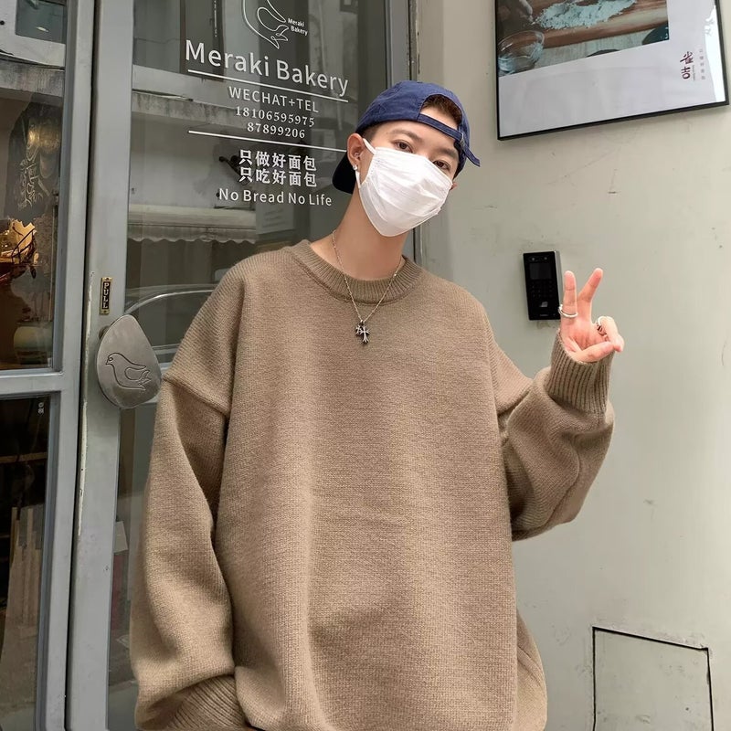 Thickened Sweater Men'S Korean-Style Trendy Loose Japanese Knitwear Winter Ins Hong Kong Style Lazy Sweater Coat - Image 3