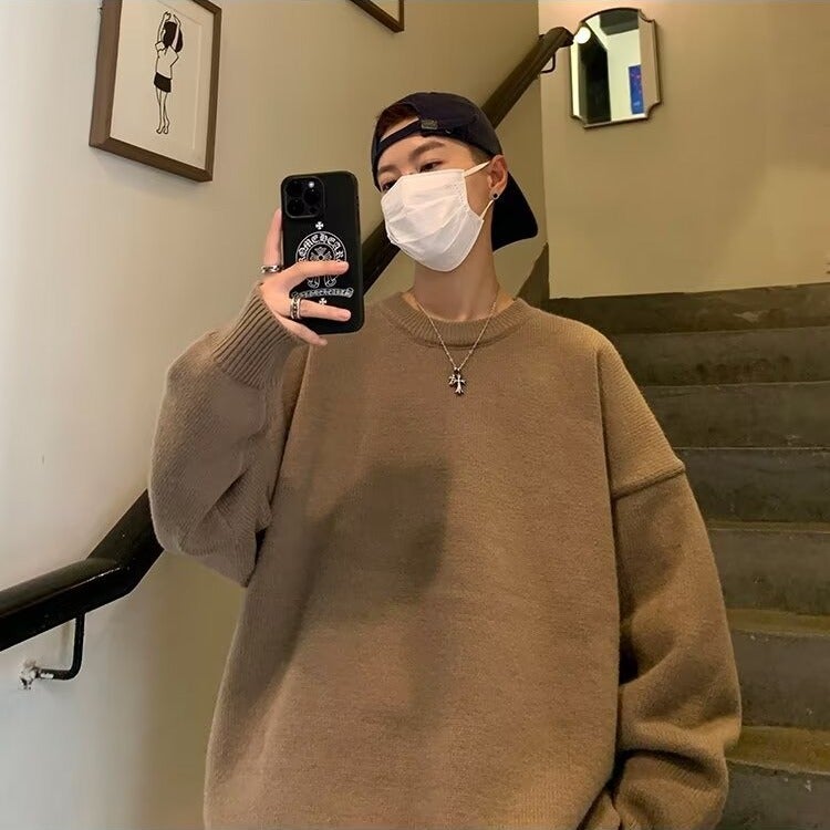 Thickened Sweater Men'S Korean-Style Trendy Loose Japanese Knitwear Winter Ins Hong Kong Style Lazy Sweater Coat - Image 5