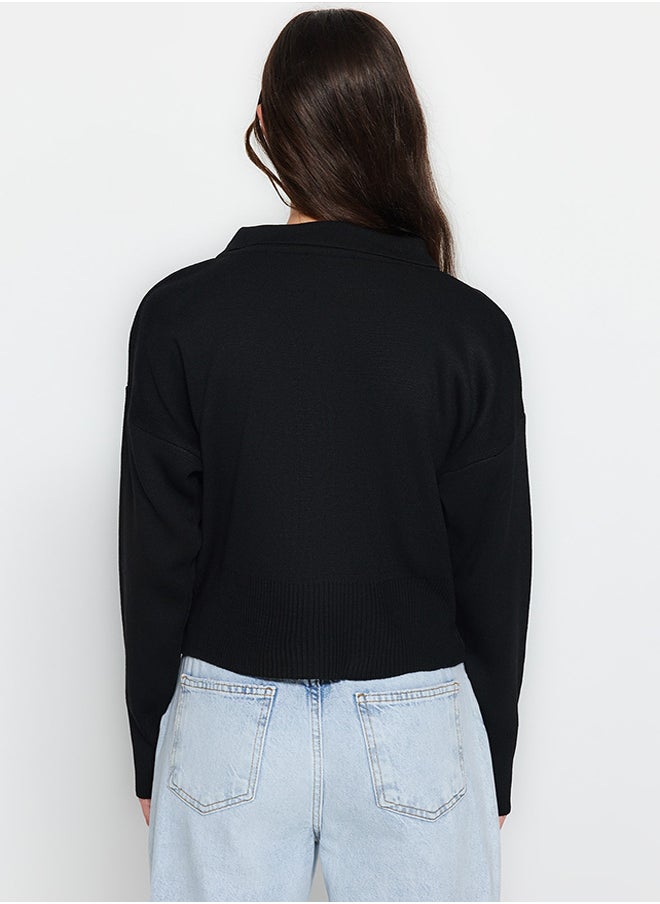 trendyol Black Polo Neck Zipper Detailed Knitwear Cardigan TWOAW24HI00024  - Image 5