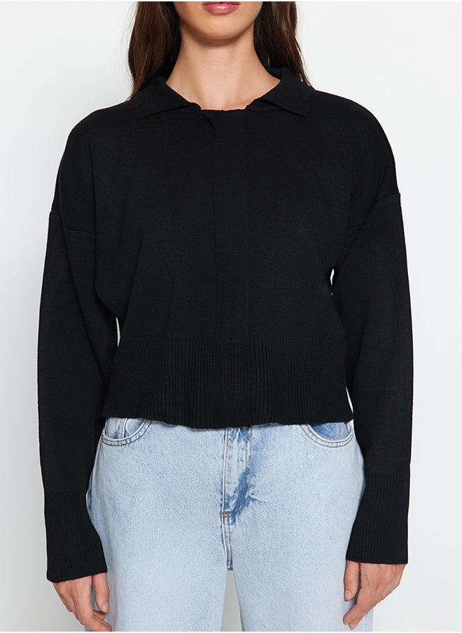 trendyol Black Polo Neck Zipper Detailed Knitwear Cardigan TWOAW24HI00024  - Image 4