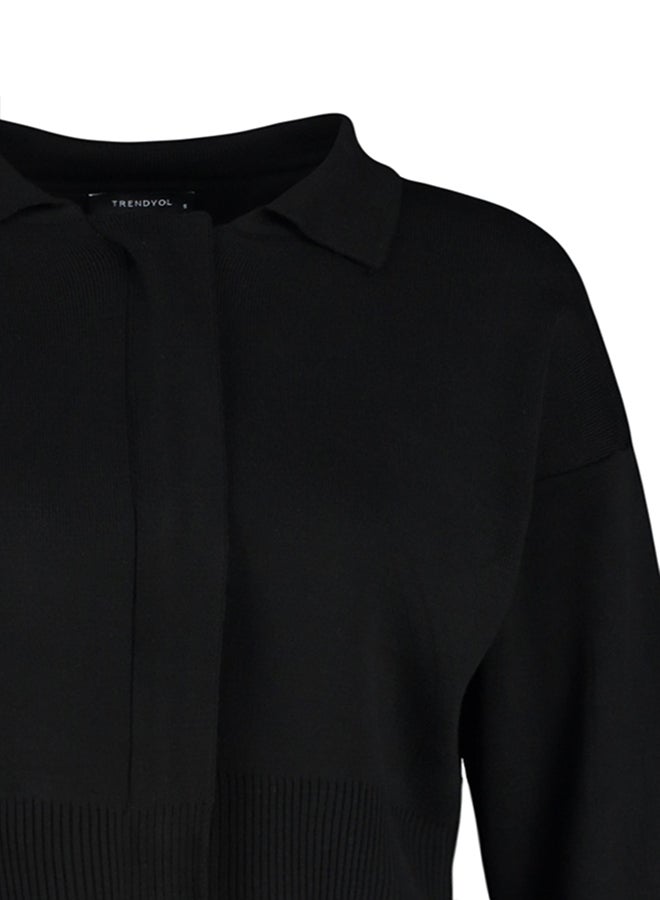 Black Polo Neck Zipper Detailed Knitwear Cardigan TWOAW24HI00024