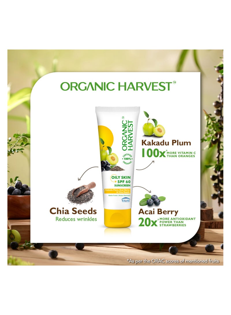 Organic Harvest Oily Skin SPF 60 Sunscreen For Men/Women With Kakadu Plum, Acai Berry & Chia Seeds -100% Certified Organic -100% Transparent, Responsible, Sustainable - free 100 ml - Image 2