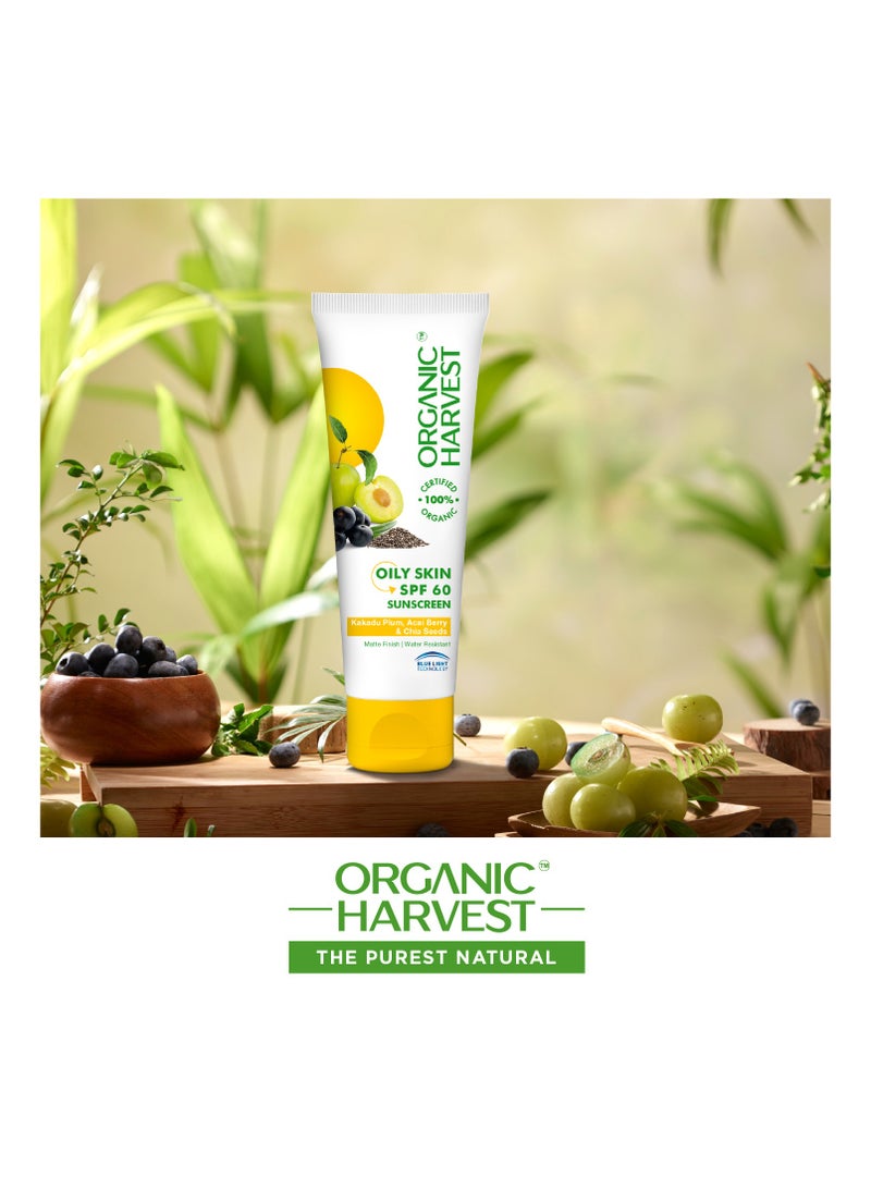 Organic Harvest Oily Skin SPF 60 Sunscreen For Men/Women With Kakadu Plum, Acai Berry & Chia Seeds -100% Certified Organic -100% Transparent, Responsible, Sustainable - free 100 ml - Image 5