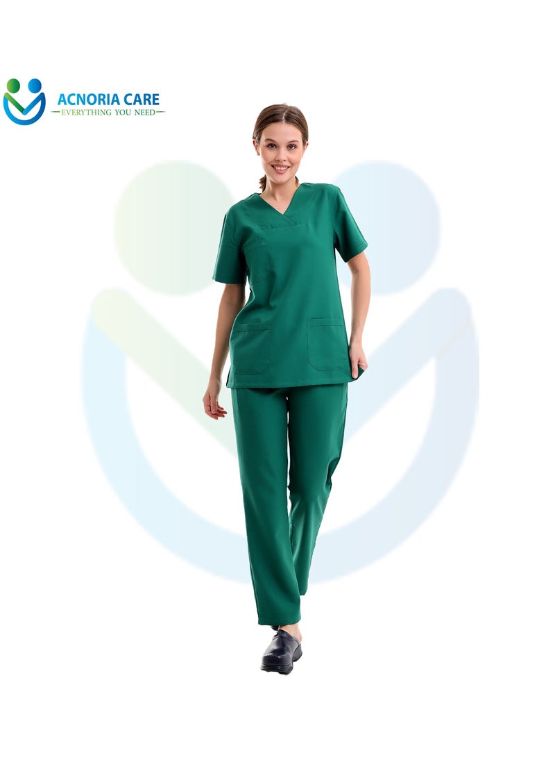 اكنوريا كير سكراب طبي نسائي مكون من قطعتين بلوزة وسروال 25% فيسكوز 75% بوليستر لون أخضر تركواز - مقاس XL - من اكنوريا كير - Image 1