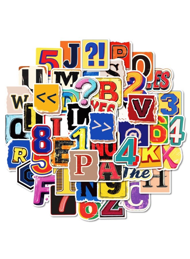 NIBEMINENT 50 Pcs Retro English Letters Deco Kit Waterproof Stickers, High Definition Printing Bright Colors, Suitable for Laptop Skateboard Luggage Water Bottle Guitar DIY - Image 1