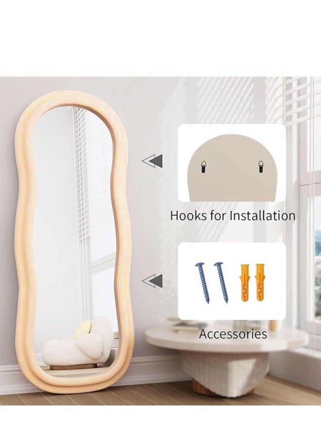 Vparty Full Length Mirror 60x160cm – Irregular Wavy Wave Arched Design, Flannel Wrapped Wooden Frame in Beige, Standing, Hanging, or Leaning Against Wall, Large Bedroom Mirror, Decorative Floor Mirror, Full Body Mirror, Stylish Home Décor Mirror for Living Room, Bedroom, or Entryway, Modern Wall-Mounted Mirror  - Image 4