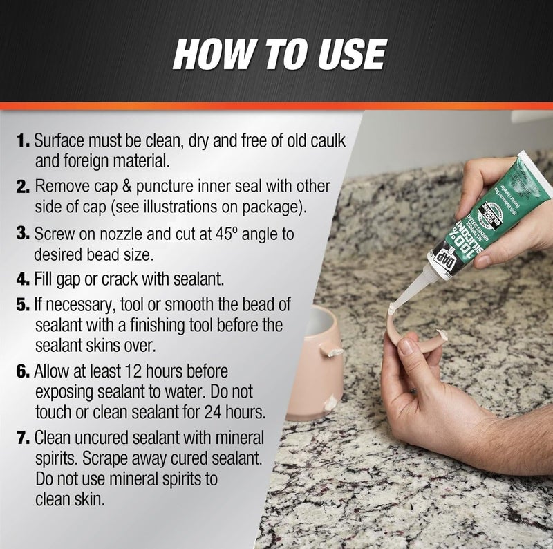 DAP 100% Silicone All Purpose Adhesive Sealant - Clear, 2.8 oz - Image 4