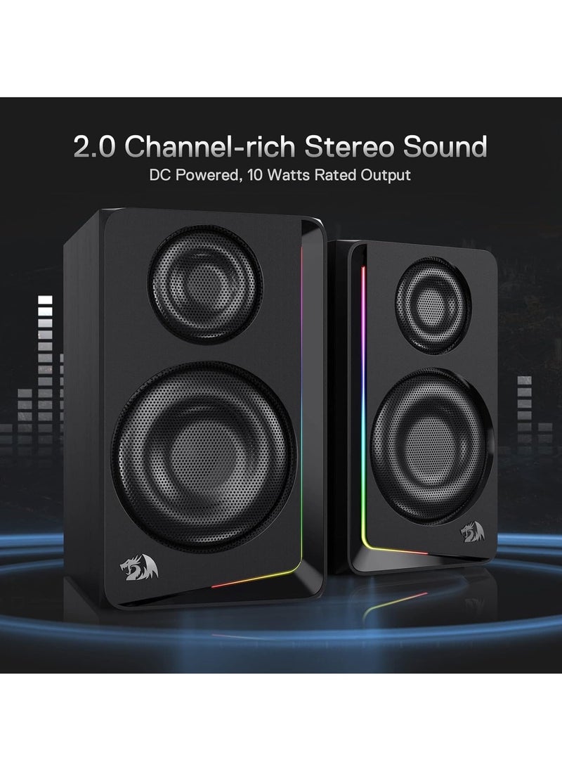 ريدراجون GS812 Wireless RGB Wooden Desktop Speakers, 2.0 Channel Bookshelf Speaker w/BT 5.0/3.5mm AUX Connection, Enhanced Bass/Volume Knob Control, Extra Mic/Audio Jacks & Dynamic RGB Lighting Bar - Image 3