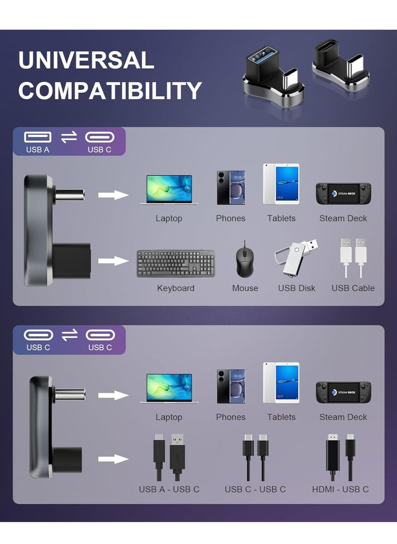 180 Degree USB C Male to USB Female Adapter, U Shape USB C to USB A Adapter with 0.43in Spacing (10G C to C and C to A)