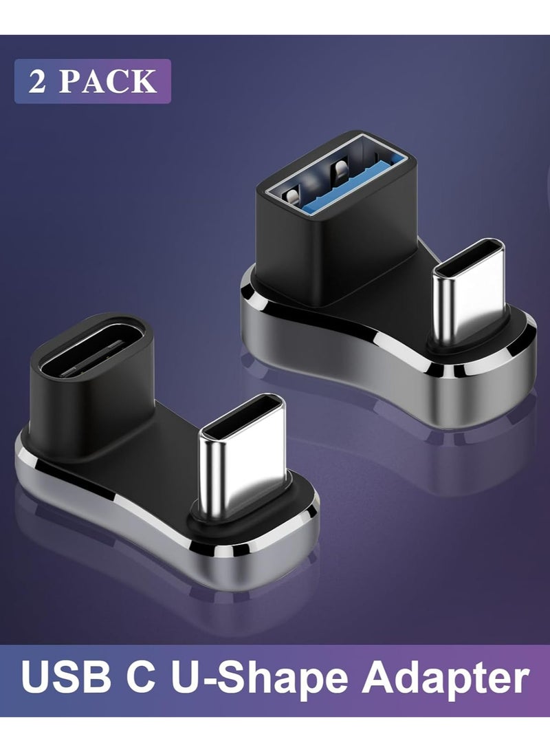 180 Degree USB C Male to USB Female Adapter, U Shape USB C to USB A Adapter with 0.43in Spacing (10G C to C and C to A)