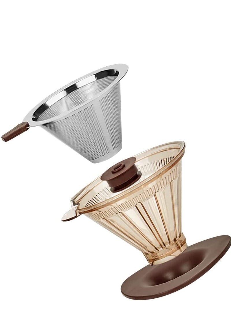 Excefore Pour Over Coffee Filter Stainless Steel Metal Coffee Dripper Reusable Paperless Perfect Cup Coffee Maker with Non Slip Cup Stand for Single Serve Outdoor Camping Sustainable Brewing - Image 1