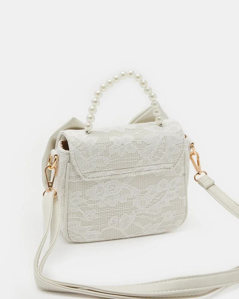 ردتاغ حقيبة كروس مزينة باللون الأبيض للبنات