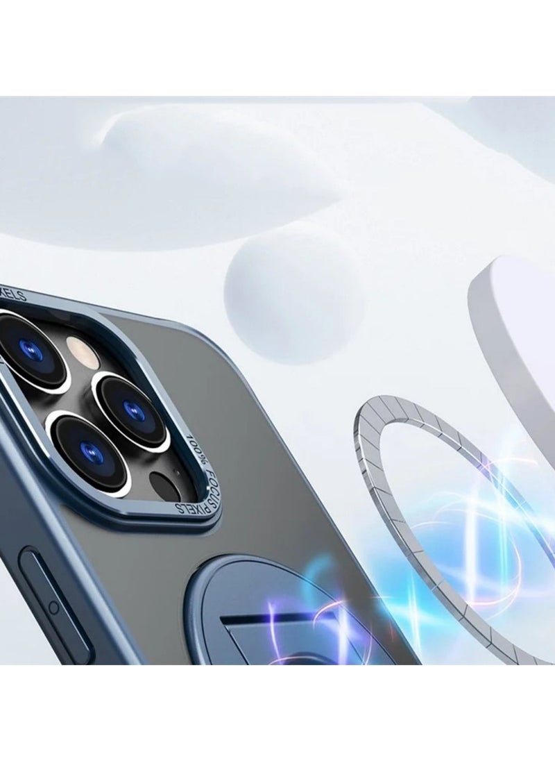 Magnetic Suction Phone Case for Apple iPhone 13 Pro with Ring Bracket Shell Blue