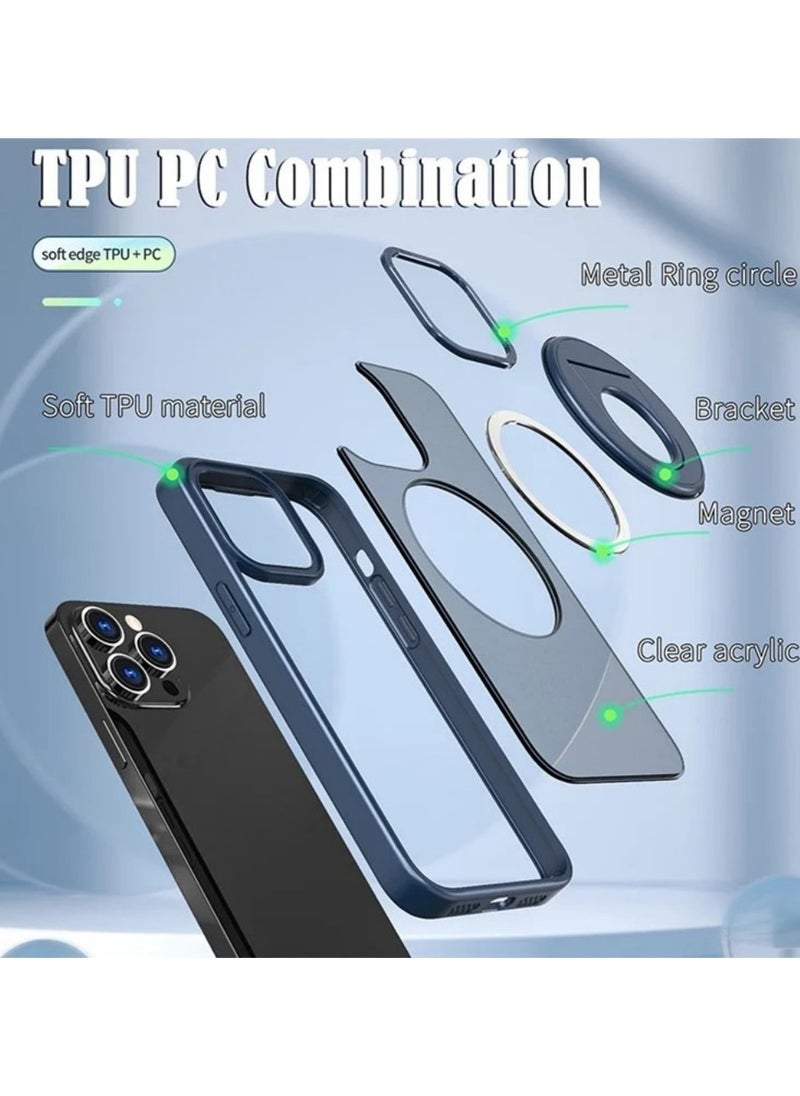 Magnetic Suction Phone Case for Apple iPhone 13 Pro with Ring Bracket Shell Blue