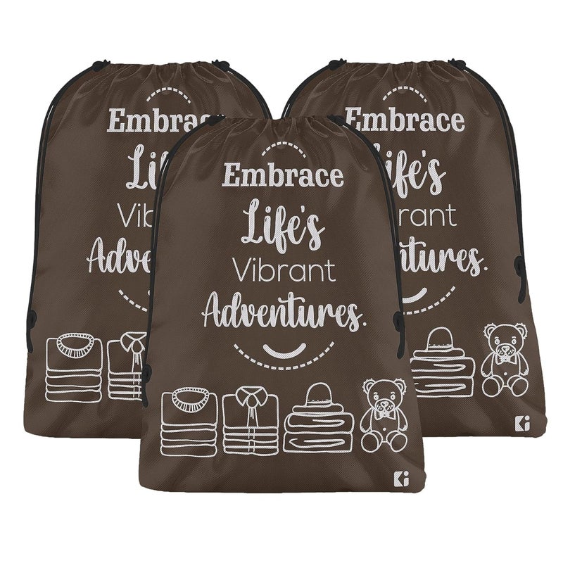 Kuber Industries Pack of 3 Cloth Storage Bag NonWoven Storage Organizer Travel Cloth Carrying Bag Garments Cover for Laundry Travel Storage Organizer for Clothing Large Brown - Image 1