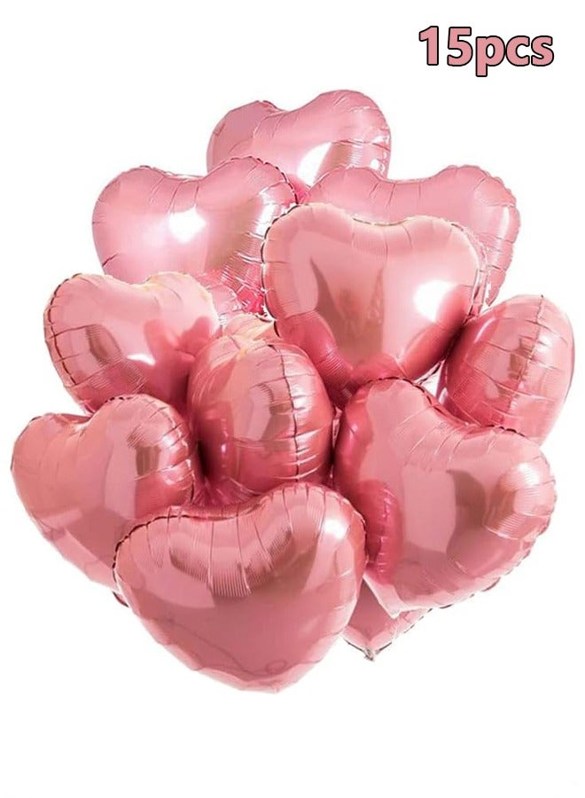 15 Pcs 18 Inch Pink Heart Foil Balloons Love Heart Shaped Aluminum Balloons - Image 1