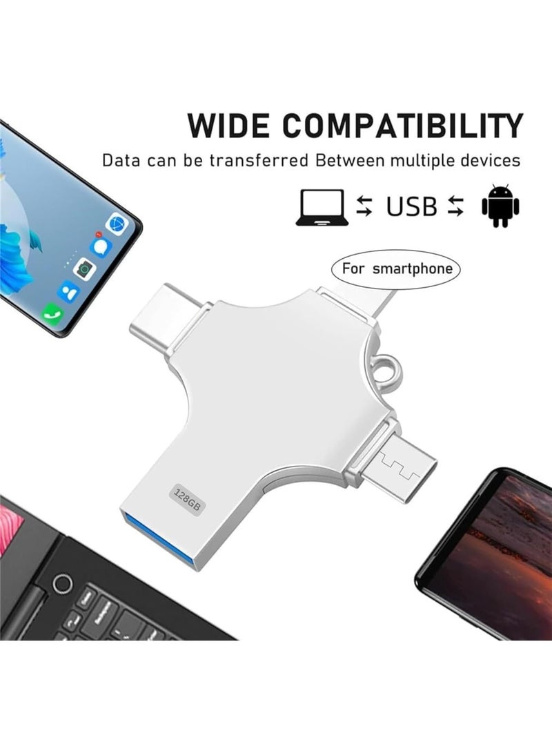محرك أقراص فلاش USB 3.0 سعة 128 جيجابايت 4 في 1 لأجهزة iPhone و iPad و Android و Mac و PC - Image 5