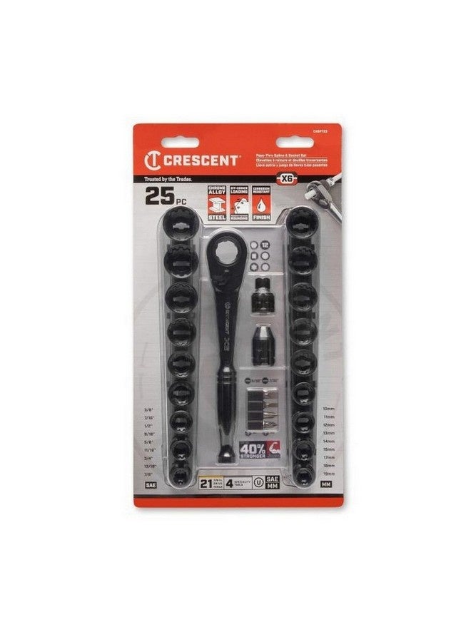 كريسنت طقم أدوات ميكانيكية مقبس سناني باس-ثرو X6 25 قطعة أسود 3/8 بوصة CX6PT25 - Image 2