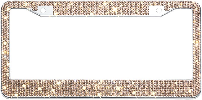 OKLPF Bling License Plate Frame for Women, Sparkly Stainless Steel License Plate Frames| Over 1200 pcs 14 Facets Bedazzled Clear Glass Diamond Rhinestone Crystals w/Free Glitter Diamond 1PCS BOX (Champagne) - Image 2