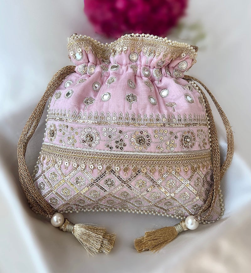MASQ By Q-One Embroidered Silk Potli Bags - Handcrafted For Weddings, Festive Season & Special Occasions With Beads And Sequins - Made In India,1 Count - Image 2