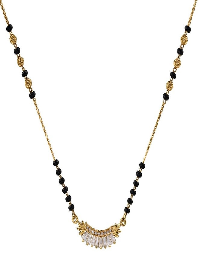 VIEN Elegant Gold Plated Mangalsutra for Women | Regular Wear CZ Stone | Lightweight Traditional Black Beads Necklace | Trendy Baguette Pendant for Girls | Wedding & Festive Jewellery - Image 1