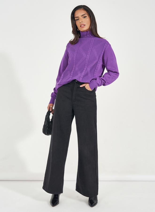 Styli Regular Fit Turtle Neck Cable Knit Sweater  - Image 2