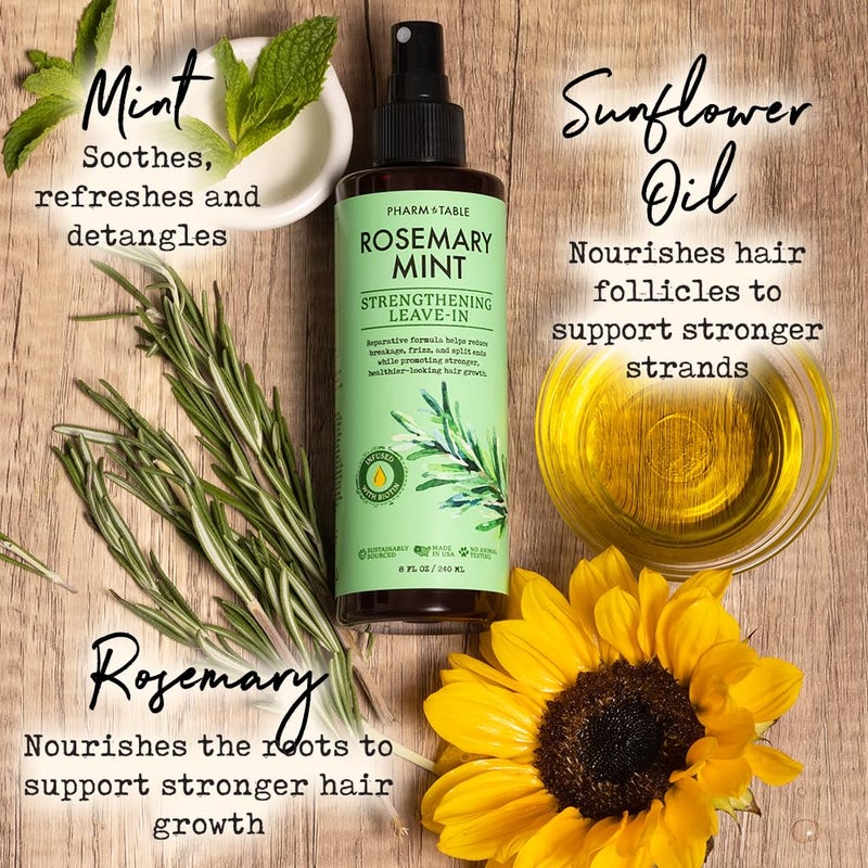 Pharm to Table Leave In Conditioner Spray - Rosemary & Mint Scalp Treatment - Anti-Dandruff and Dry & Itchy Scalp treatment, Hydrating & Medicated Formula for Psoriasis and Scalp Care - Detangles & Nourishes Hair. - Image 1