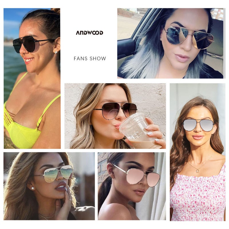 ANDWOOD نظارات شمسية كبيرة الحجم من ANDWOOD للنساء والرجال بتصميم طيار مع حماية من الأشعة فوق البنفسجية، نظارات شمسية عصرية مع جسر مزدوج وتدرج أومبري - Image 4