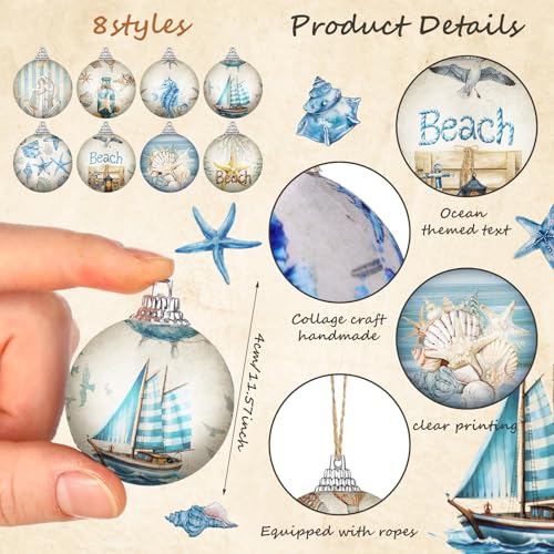 Outus 16 Pcs Summer Beach Ornaments Ball Ocean Beach Decorations for Tree Coastal Nautical Navigation Seashell Hanging Ornaments Xmas Decorations for Home Small Tree Fireplace Holiday Party Favors - Image 3