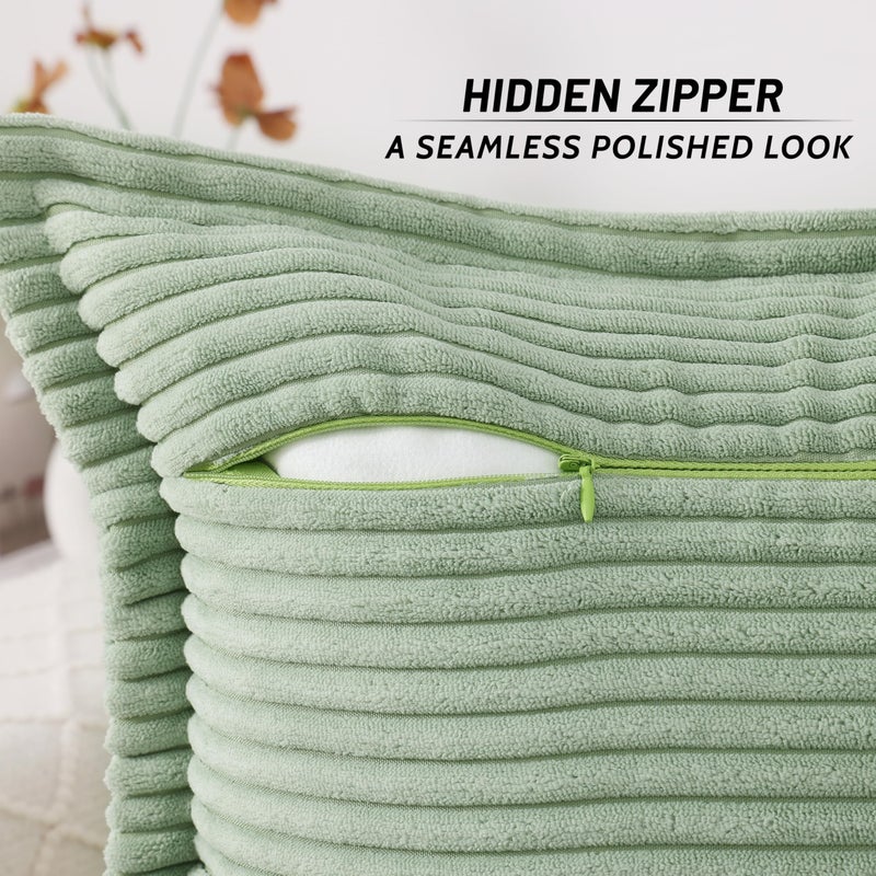Mecatny Corduroy Pillow Covers 16x16 Inch Set of 2  Striped Decorative Square Spring Throw Pillow Covers with Wide Border for Couch Living Room Bed  Sage Green - Image 5