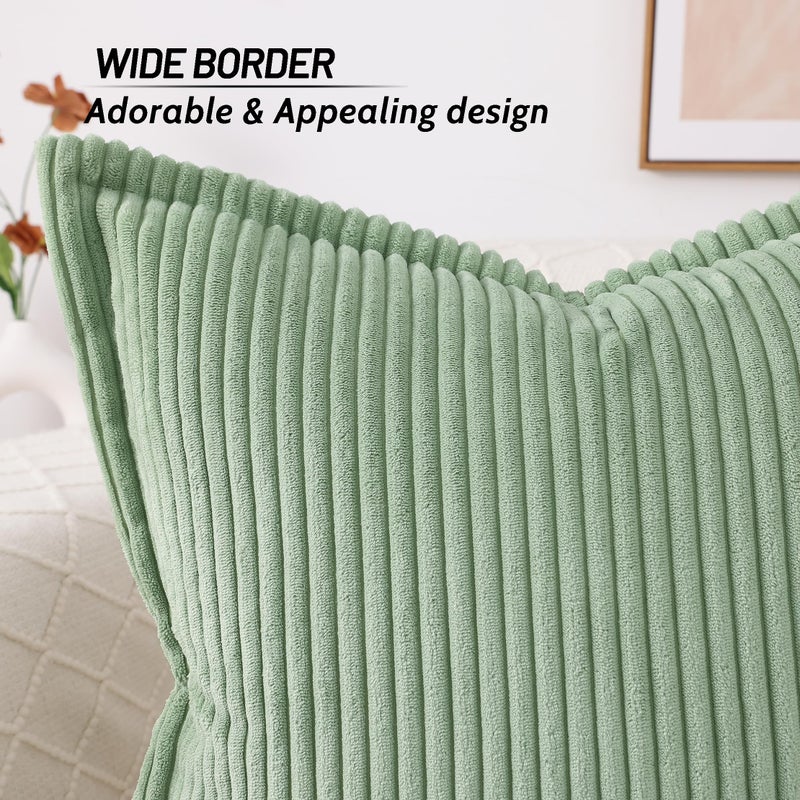 Mecatny Corduroy Pillow Covers 16x16 Inch Set of 2  Striped Decorative Square Spring Throw Pillow Covers with Wide Border for Couch Living Room Bed  Sage Green - Image 4
