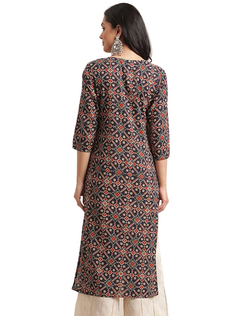 rytras Women's Cotton Printed Straight Kurta(RYT310_Blue_Small) - Image 4