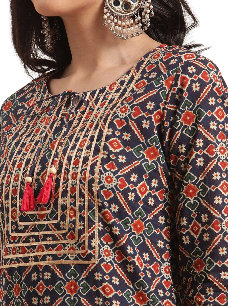 rytras Women's Cotton Printed Straight Kurta(RYT310_Blue_Small) - Image 5