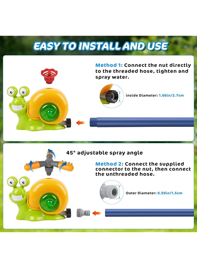 إكسفور لعبة رشاش مياه بيسبول للأطفال للعب في الهواء الطلق 2 في 1 لعبة مياه صيفية على شكل حلزون مع رأسين للرش، ألعاب رش مياه دوارة 360 درجة للأطفال من سن 4 إلى 8 سنوات، حفلات صيفية في الفناء الخلفي أو حمام السباحة - Image 4