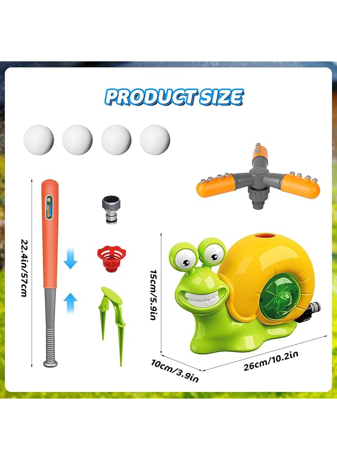 إكسفور لعبة رشاش مياه بيسبول للأطفال للعب في الهواء الطلق 2 في 1 لعبة مياه صيفية على شكل حلزون مع رأسين للرش، ألعاب رش مياه دوارة 360 درجة للأطفال من سن 4 إلى 8 سنوات، حفلات صيفية في الفناء الخلفي أو حمام السباحة - Image 5