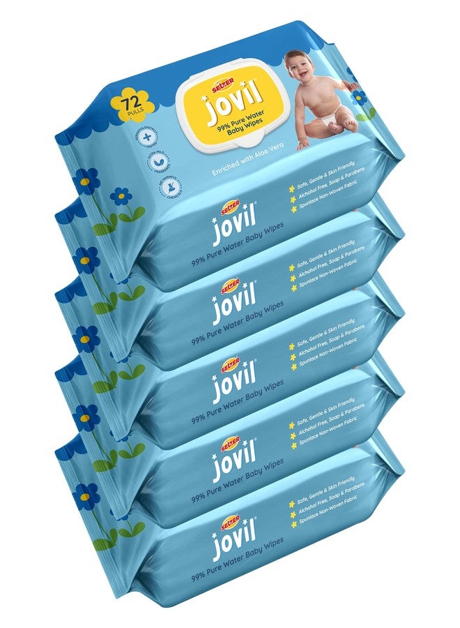 Selzer Jovil Soft Cleansing Baby Wipes with Lid | 72 Wipes x Pack of 5-360 Wipes | Extra Thick & Moist Wet Wipes for Baby's | Prevents Rashes & Redness with Goodness of Aloe Vera, Vitamin E - Image 1