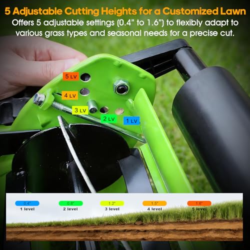Folconroad 14-Inch 4-Blade Push Reel Lawn Mower, Manual Reel Push Mower, Walk-Behind Lawn Mowers, 5-Position Cutting Height Adjustment for Garden, Yard and Field, Suitable for 1-3 Inches of Grass - Image 4