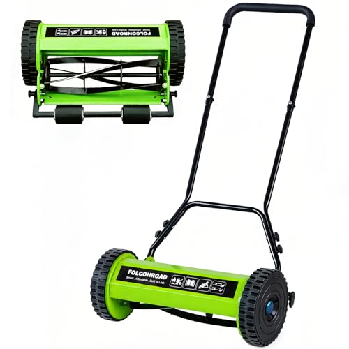 Folconroad 14-Inch 4-Blade Push Reel Lawn Mower, Manual Reel Push Mower, Walk-Behind Lawn Mowers, 5-Position Cutting Height Adjustment for Garden, Yard and Field, Suitable for 1-3 Inches of Grass - Image 1