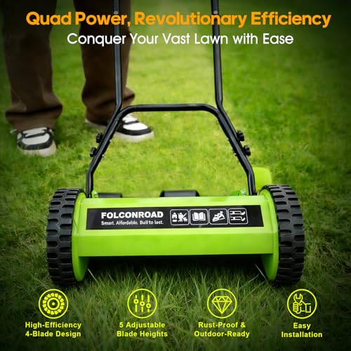 Folconroad 14-Inch 4-Blade Push Reel Lawn Mower, Manual Reel Push Mower, Walk-Behind Lawn Mowers, 5-Position Cutting Height Adjustment for Garden, Yard and Field, Suitable for 1-3 Inches of Grass - Image 2
