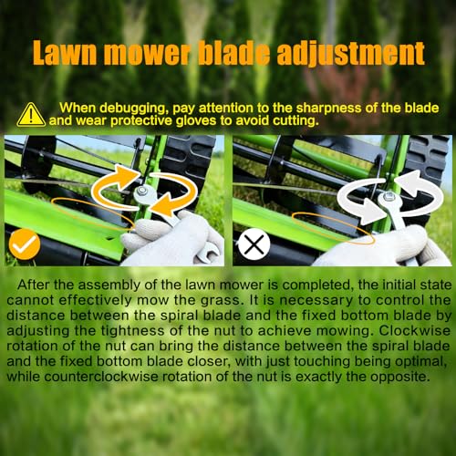 Folconroad 14-Inch 4-Blade Push Reel Lawn Mower, Manual Reel Push Mower, Walk-Behind Lawn Mowers, 5-Position Cutting Height Adjustment for Garden, Yard and Field, Suitable for 1-3 Inches of Grass - Image 5