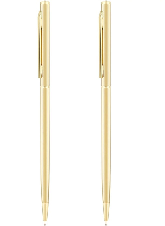 PiyuBind Gold Slim Ballpoint Pens, Black Ink, Medium Point (1mm) – Elegant Gift for Weddings, Business, Office, Students, Teachers, Christmas (Gold) (2) - Image 1