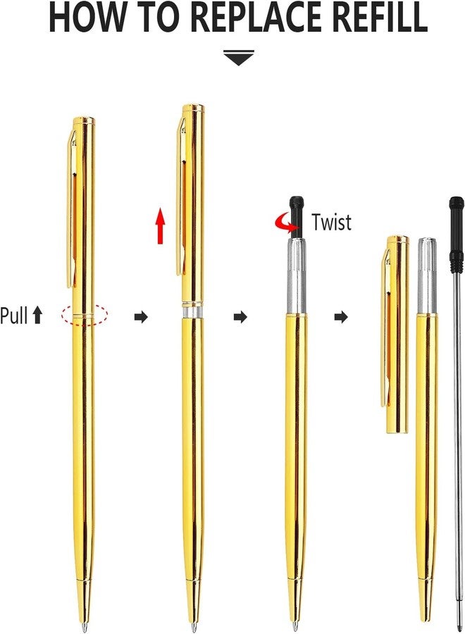 PiyuBind Gold Slim Ballpoint Pens, Black Ink, Medium Point (1mm) – Elegant Gift for Weddings, Business, Office, Students, Teachers, Christmas (Gold) (2) - Image 5