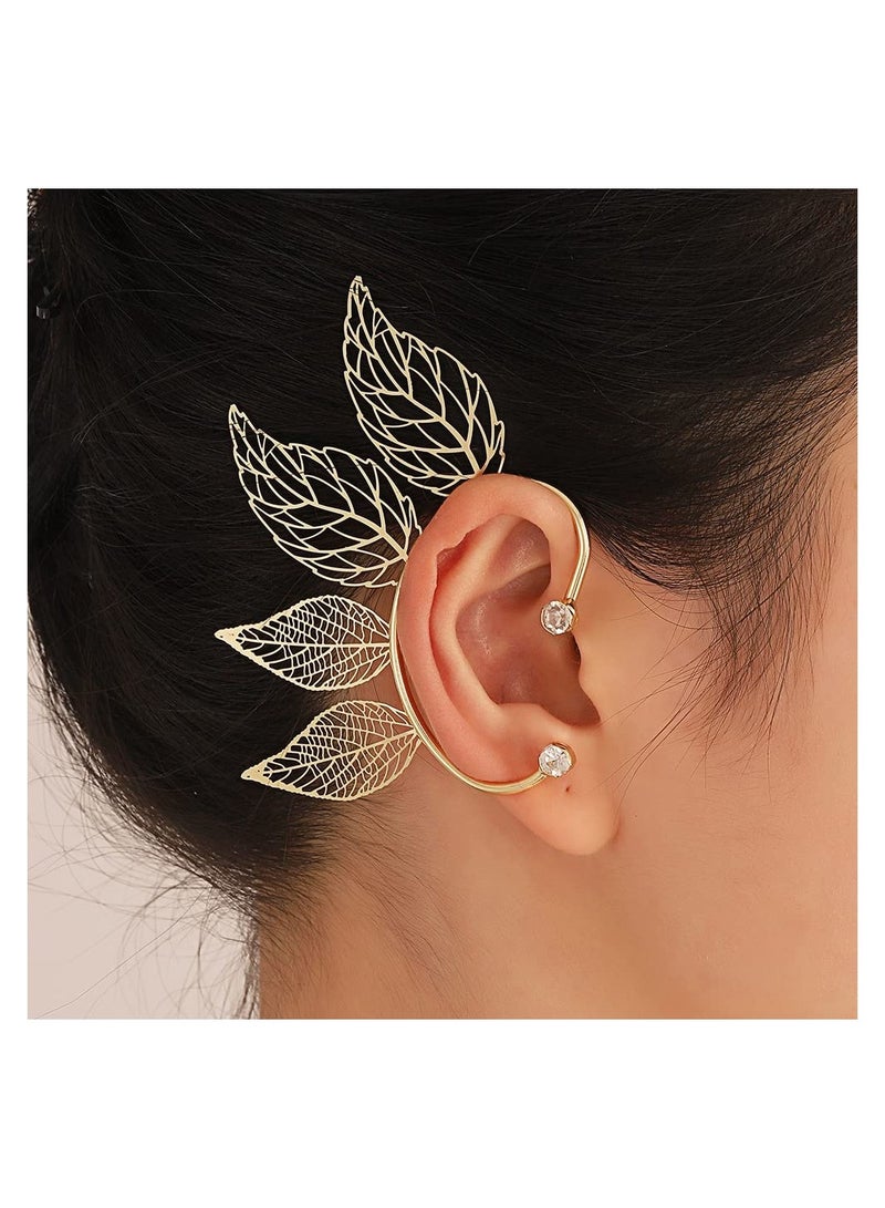 SYOSI 1 Pair Elven Ear Cuffs Handmade Elf Fairy Earrings Wrap Earrings Clip-on Earrings Non Piercing Golden Leaves Hollow Leaf for Fantasy Fairy Costume Cosplay Wedding Handcraft - Image 5