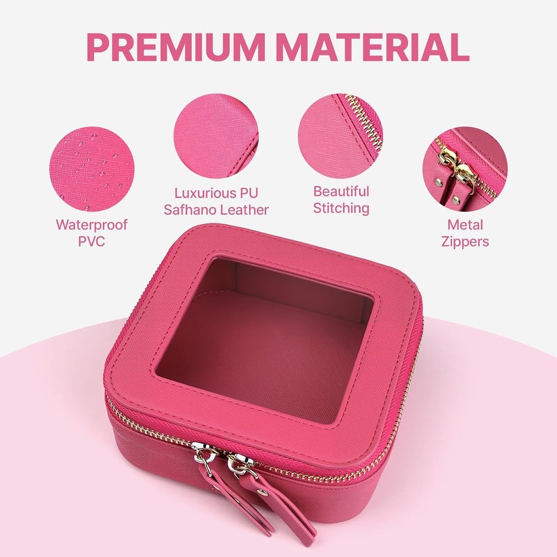 FASAOH Clear Makeup Bag with Mini Cosmetic Bags,Travel Toiletry Bag for Women,Portable Cosmetic Bag Case, Transparent Waterproof Cosmetic Organizer Storage Bag for Women Men, Hot Pink, Mini - Image 2