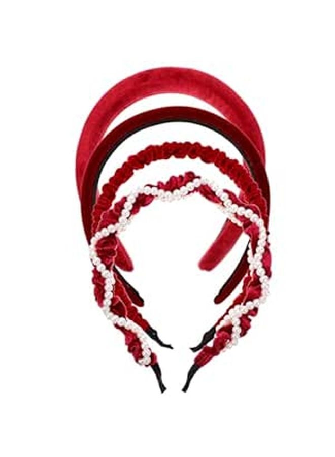 4Pcs Red Wide Headbands For Women Hair Styling Party Wear Makeup And Face Washing - Image 1