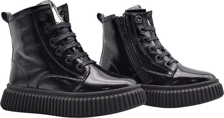 Kids A More Lilly Lace-Up and Zippered Leather Girls Boots Black - Image 3